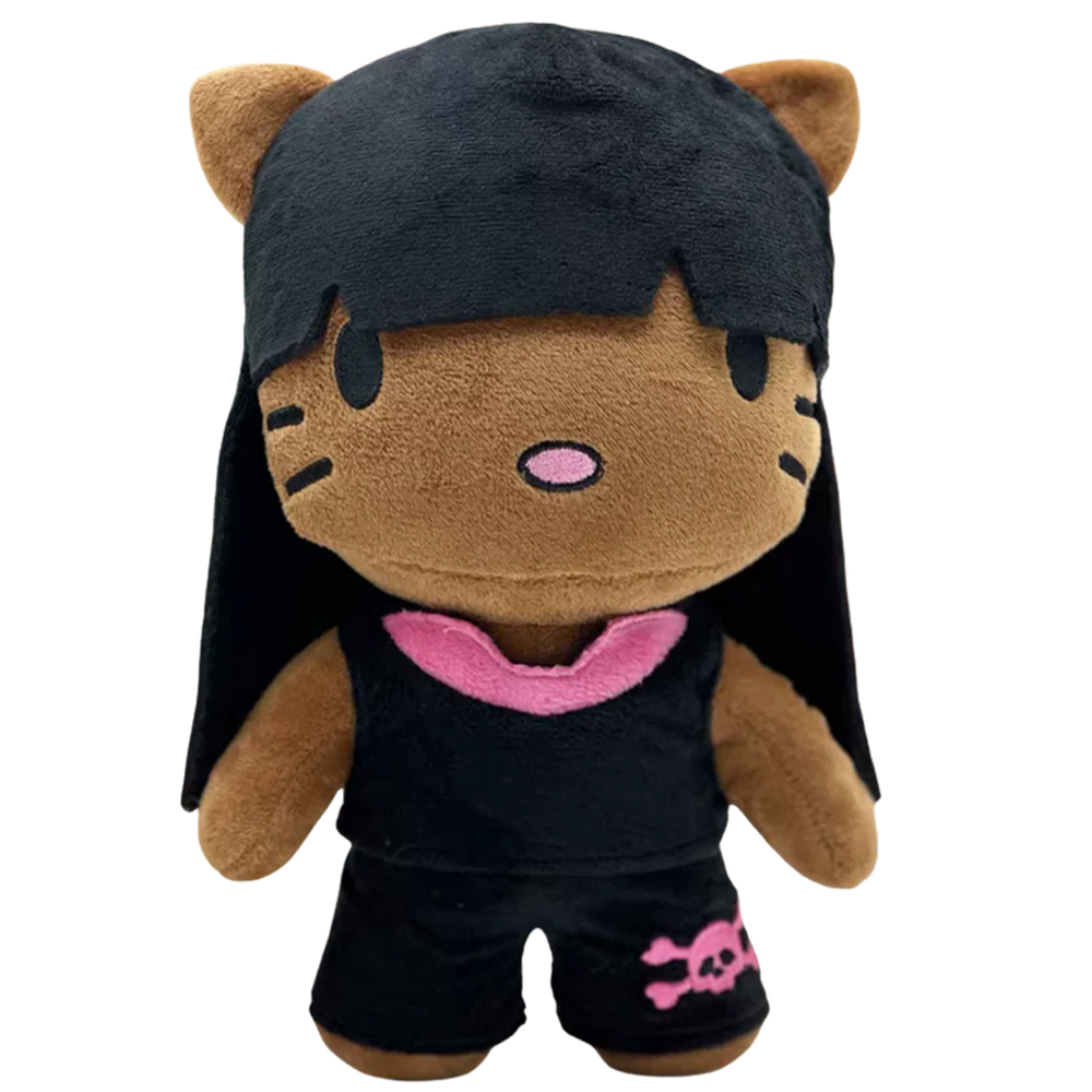 THE STARSHIP rapper plush collectible, soft sculpture in black tank with pink-trim neckline and skull-and-crossbones shorts