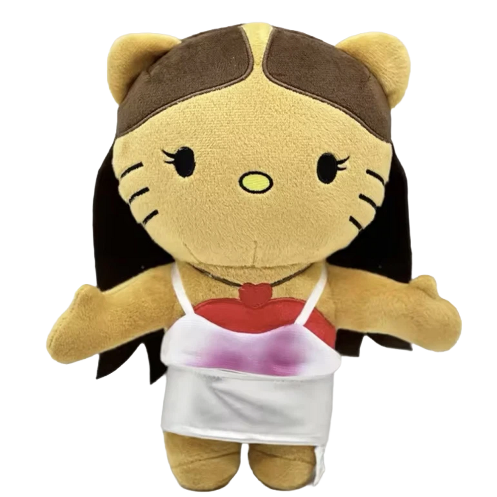 THE RODRIGO pop plush collectible, soft sculpture in white satin slip dress with red underlay and scarlet heart pendant