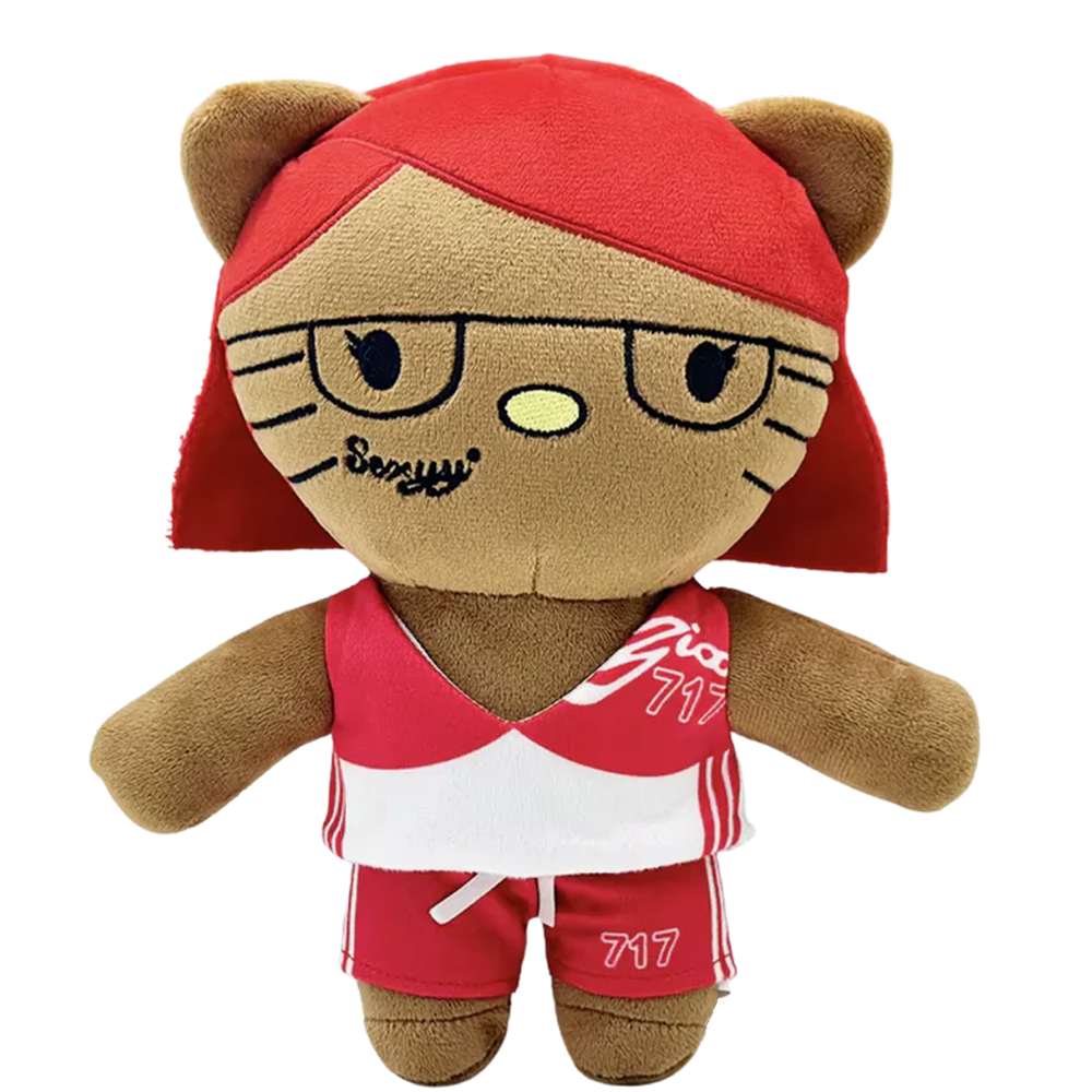 THE SKEE rapper plush collectible, soft sculpture in red-and-white athletic bodice with 717 branding