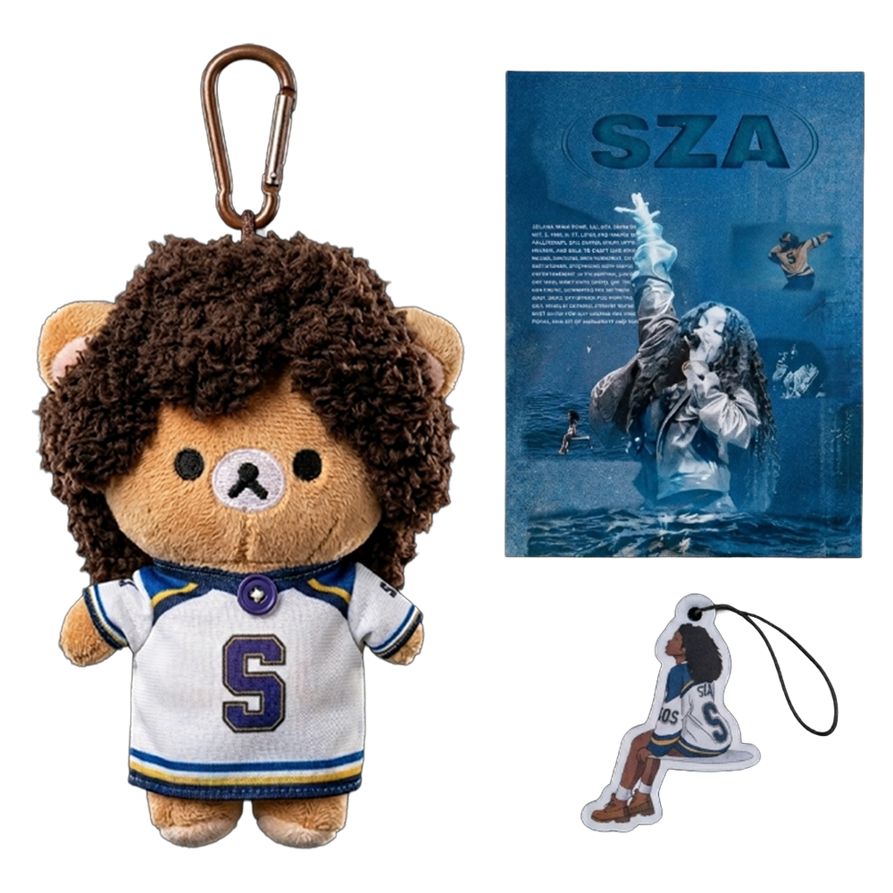 THE CTRL KUMA bear plush collectible, horizontal stripe back panel and bronze carabiner